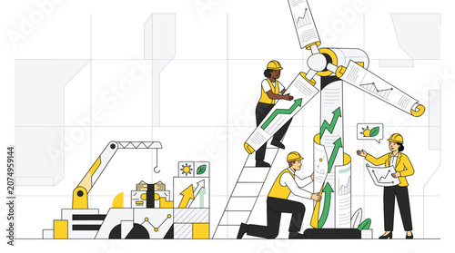 Sustainable energy investment and green business growth illustration