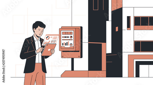 Businessman monitoring industrial data using a digital tablet