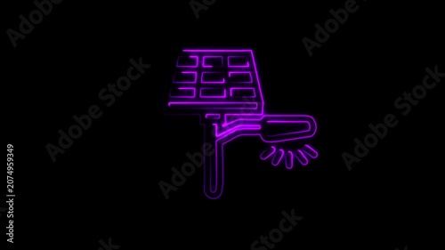 Glowing Neon Solar Street Light Animation on Black Background, Eco Friendly Green Energy and Smart City Infrastructure Loop Concept