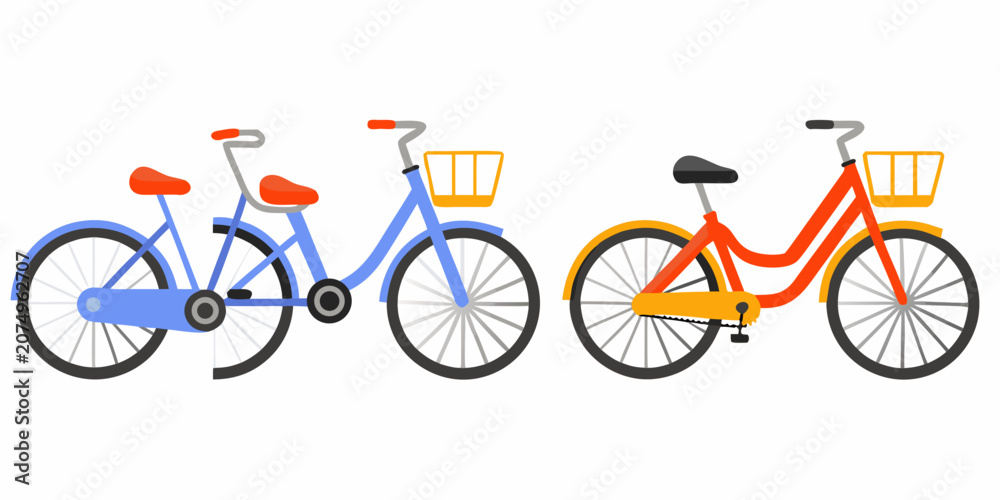 Fototapeta premium Four Flat Design Bicycles On A White Background