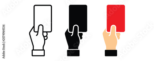 Fotografía Set of penalty card icons in outline silhouette and flat styles with football