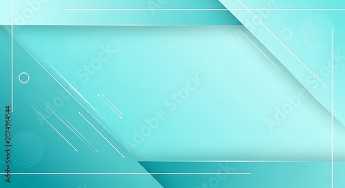 Abstract geometric background features soft cyan gradient layers.