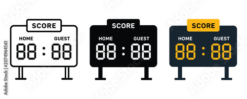 Quadro su tela Set of sports scoreboard icons in outline silhouette and flat styles