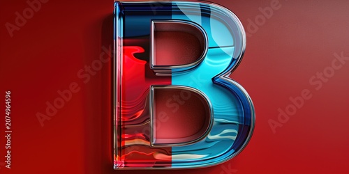 Letter B with Colorful Gradient and Glass Material on Red Background