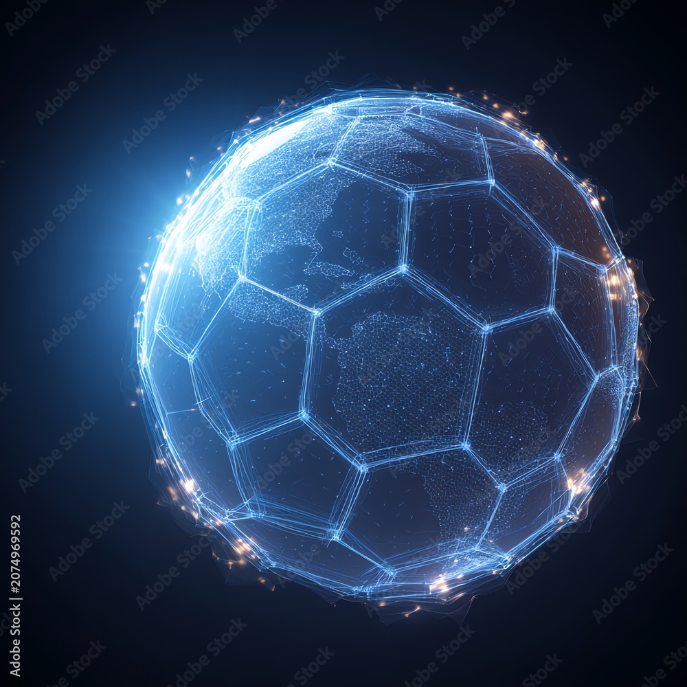 Naklejka premium Abstract glowing digital football Earth with global network connections