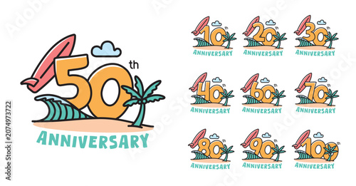 Set of anniversary vacation beach number