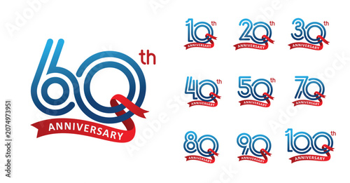 Set of anniversary modern ribbon line number