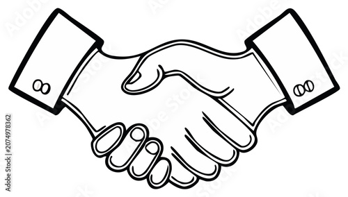 Two illustrated hands clasped in a handshake symbolizing agreement and partnership