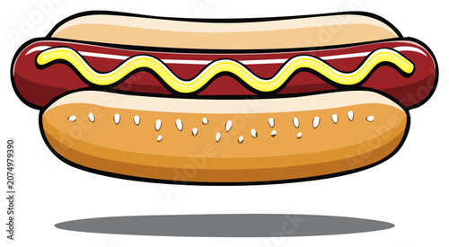 Delicious Hot Dog With Mustard Illustration Perfect for Food Themes