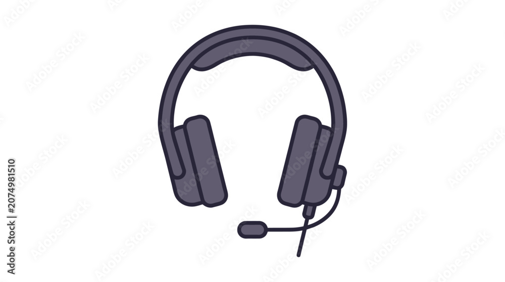 Fototapeta premium Headset With Microphone Flat Vector Illustration On White Background