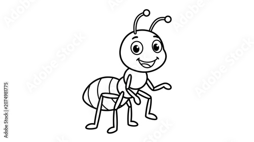 Fotografie Cartoon ant illustration black and white line drawing on a white background