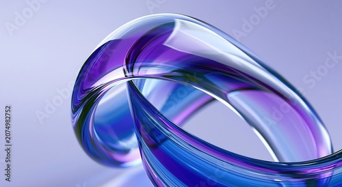 Abstract iridescent glass ribbon loop in futuristic 3D background