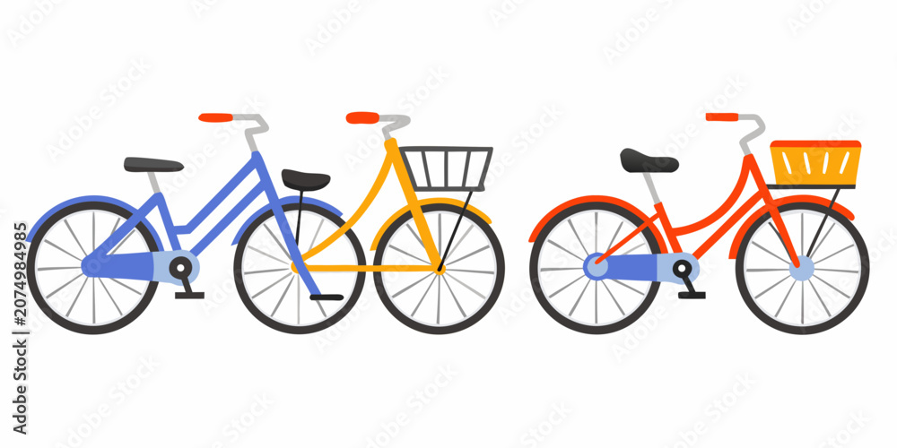 Fototapeta premium Four Flat Design Bicycles Lined Up Against A White Background