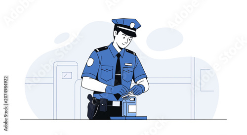 Security Guard Inspecting Package at Checkpoint
