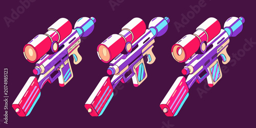 Fotografía Stylized Water Blasters Isometric Vector Illustration With Colorful Details