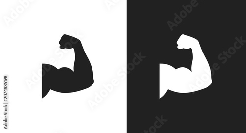 Tableau sur toile Flexed Arm Muscle Vector Silhouette Icon Representing Strength and Fitness Train