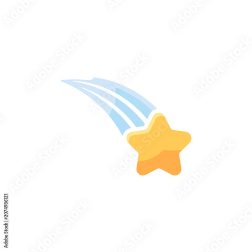 Shooting star with blue light trails on a white background