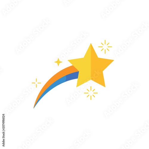 Golden shooting star with colorful trail and decorative sparkles
