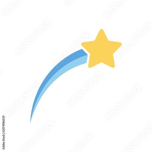 Bright yellow falling star with a curved blue tail