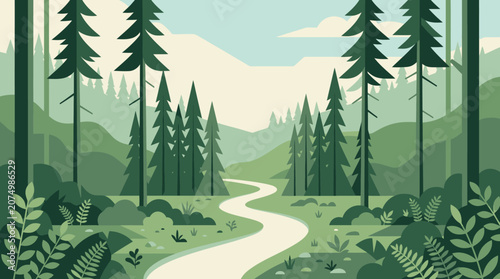 Digital illustration of a forest road.