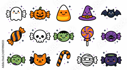 Halloween candy and sweets icons.
