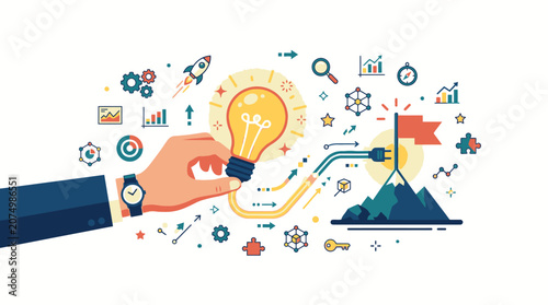 Hand holding lightbulb with ideas.