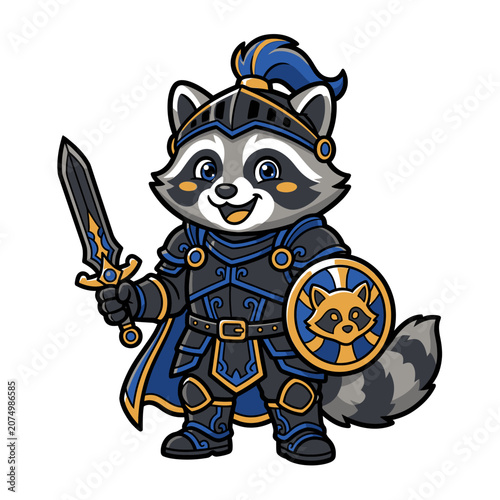 Raccoon in armor with sword.