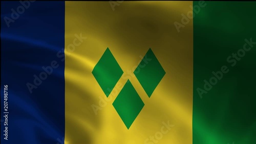 Standard Saint Vincent And The Grenadines Footage Movement Flag Loopable Flow Symbol Jack Sovereignty Freedom Blowing Silk Background Flutter Video