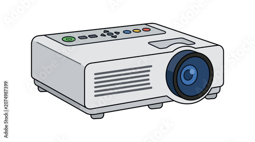 Photos Digital projector illustration light gray casing with blue lens and white backgr