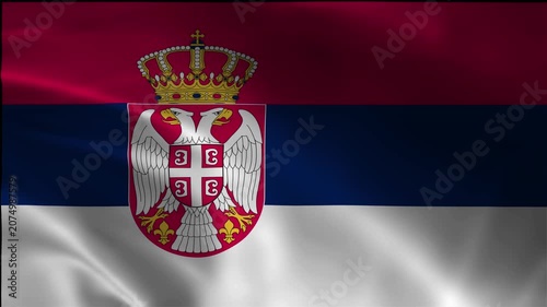 National Serbia Banner Footage Animation Loopable Flow Emblem Patriotism Breeze Silk Satin Backdrop Motion Fluttering Flag