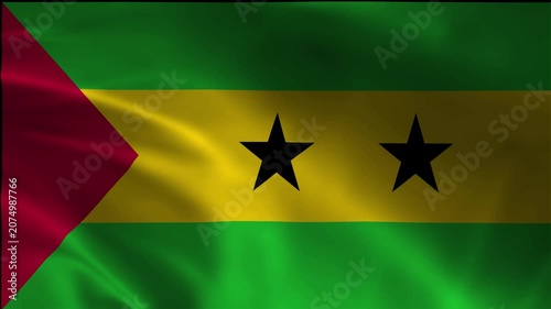Waving Sao Tome And Principe Flag Loop Motion Animation Footage National Symbol Banner Patriotic Wind Fabric Background Movement Textile