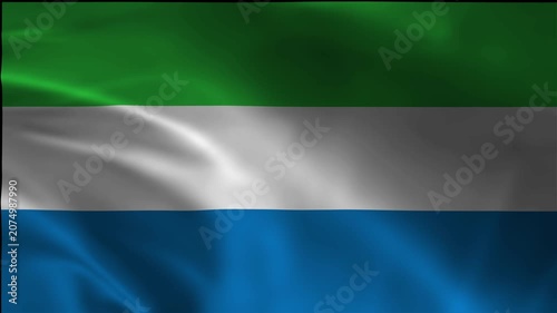 Patriotic Waving Sierra Leone Symbol Seamless Animation Loop Video Pennant State Sovereignty Blow Cloth Design Flowing Flag