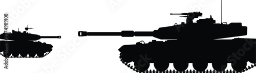 фотографія Black silhouettes of two tanks facing each other with distinct barrel lengths an