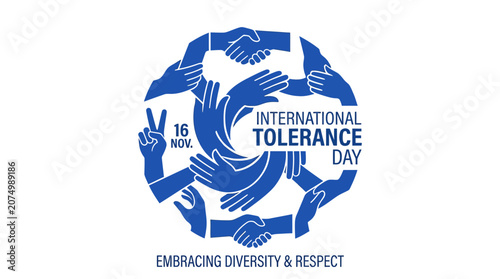 Circle of reaching hands for International Tolerance Day poster