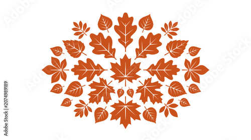 Circular arrangement of orange autumn leaves graphic.