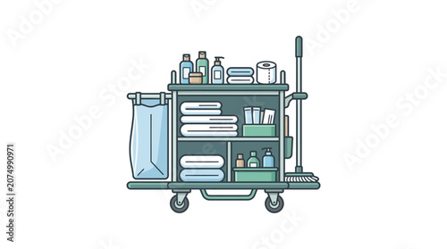 Medical cart with supplies and equipment on wheels in hospital