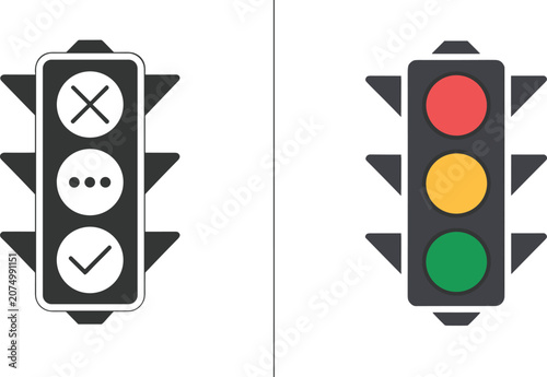 Foto Traffic Light Icons Comparison and Contrast with Symbols and Colors signal stopl
