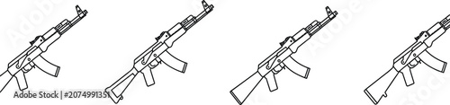 Foto Line Art AK-47 Assault Rifles in Isometric View on White Background vector illus