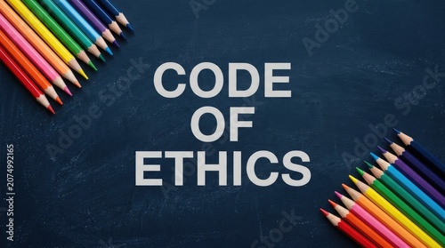 Code of ethics concept with colored pencils on chalkboard