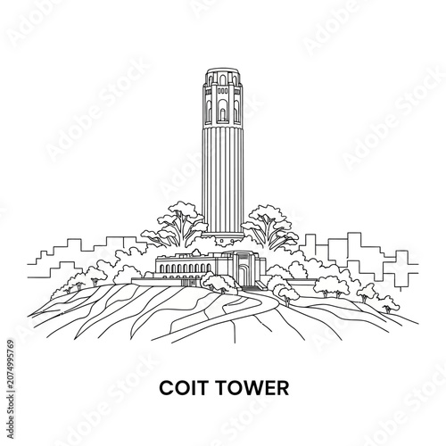 Coit Tower Landmark San Francisco Line Art Drawing
