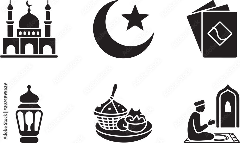 Naklejka premium Islamic culture flat icons set collection