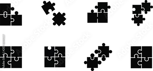 Tableau sur toile Puzzle Piece Icons Set with Flat Vector Minimalist Graphic Design and Copy Space