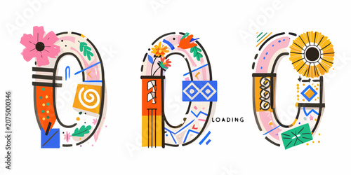 Картината върху платно Floral ornamented letterforms colorful vector illustrations on white background