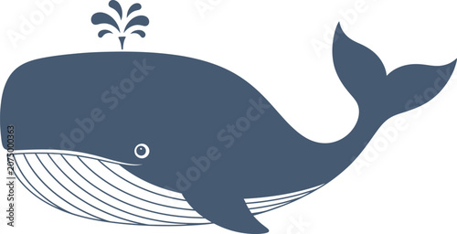 Tableau sur toile Whale Flat Vector Illustration with Splash Water Arc, Minimalist Style and Copy