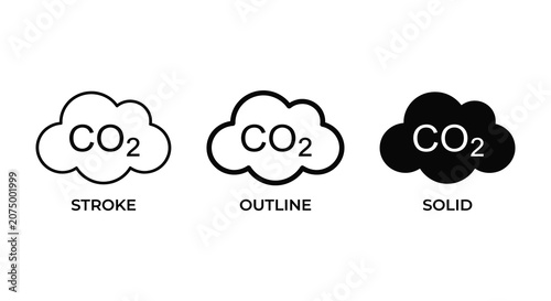 Obraz na płótnie Carbon Dioxide Cloud Icons In Stroke Outline And Solid Styles On White Backgroun