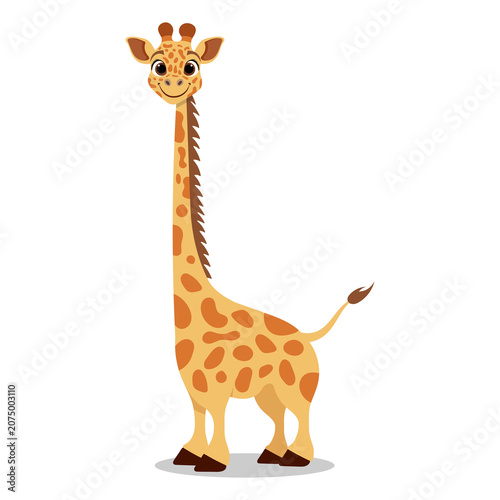 Standing Cute Giraffe Illustration in Cartoon Style on White Background