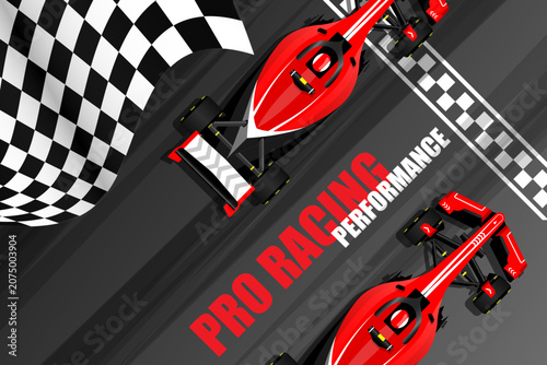 Racing Red Formula Cars Speeding Past Checkered Flag on Track