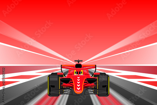 Racing Formula Car Speeding on Track with Red Abstract Background