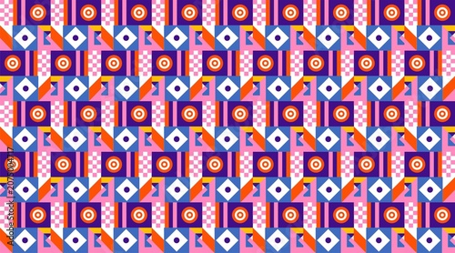 Quadro su tela Abstract Geometric Seamless Pattern with Modern Memphis Shapes in Bright Colors