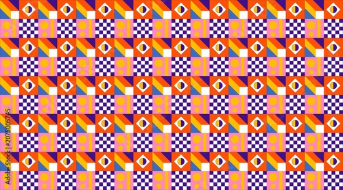 Fotografía Abstract Geometric Seamless Pattern with Modern Memphis Shapes in Bright Colors